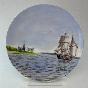 Thomas Germany Hand Painted Ship on Water Porcelain Hanging Plate 1908-1939